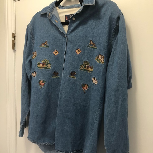 VINTAGE Jean Button-Up shirt w/ embroidery - Picture 6 of 16